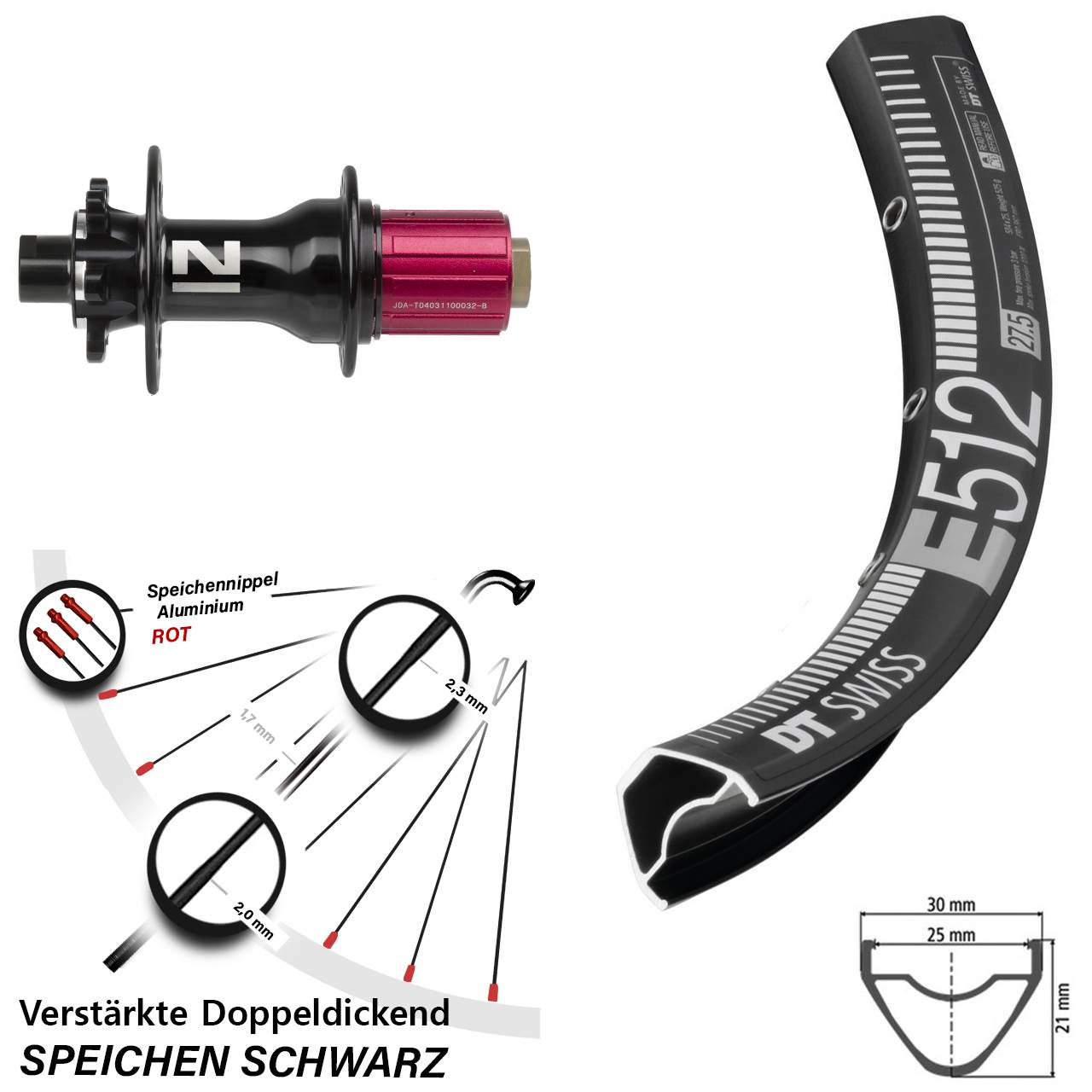 DT Swiss E 512 Novatec D792 27,5 Zoll Hinterrad 6-Loch 12x142 8-12 fach HG
