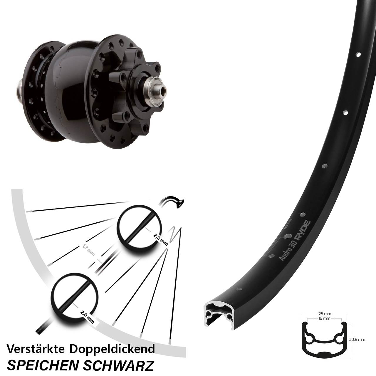 Vorderrad mit Nabendynamo 28-29 Zoll Ryde Andra 30 SON 28 QR 6-Loch