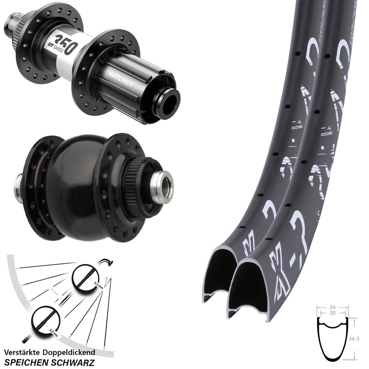28/29 Zoll KX-R Road DT Swiss 350 SON 28 Centerlock Laufradsatz 12x100/142 11-12 fach HG