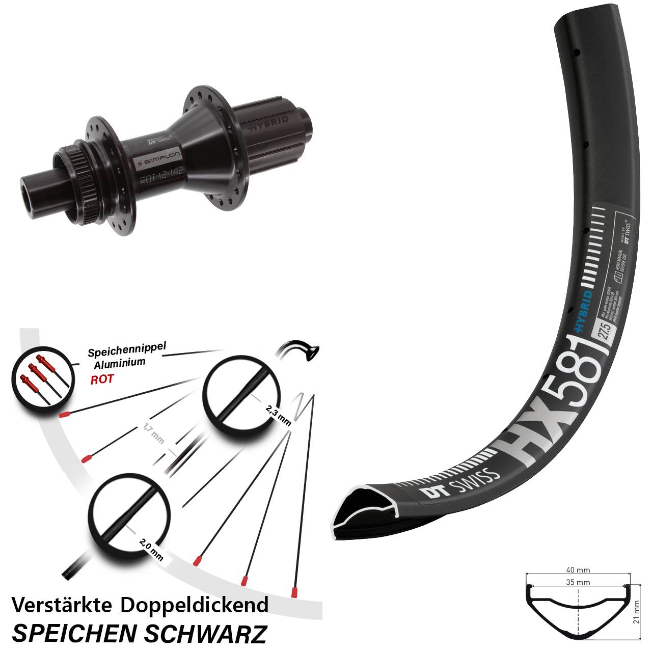 Disc Laufrad 27,5 Zoll DT Swiss HX 581-370 Hybrid 8-11 fach 12x142