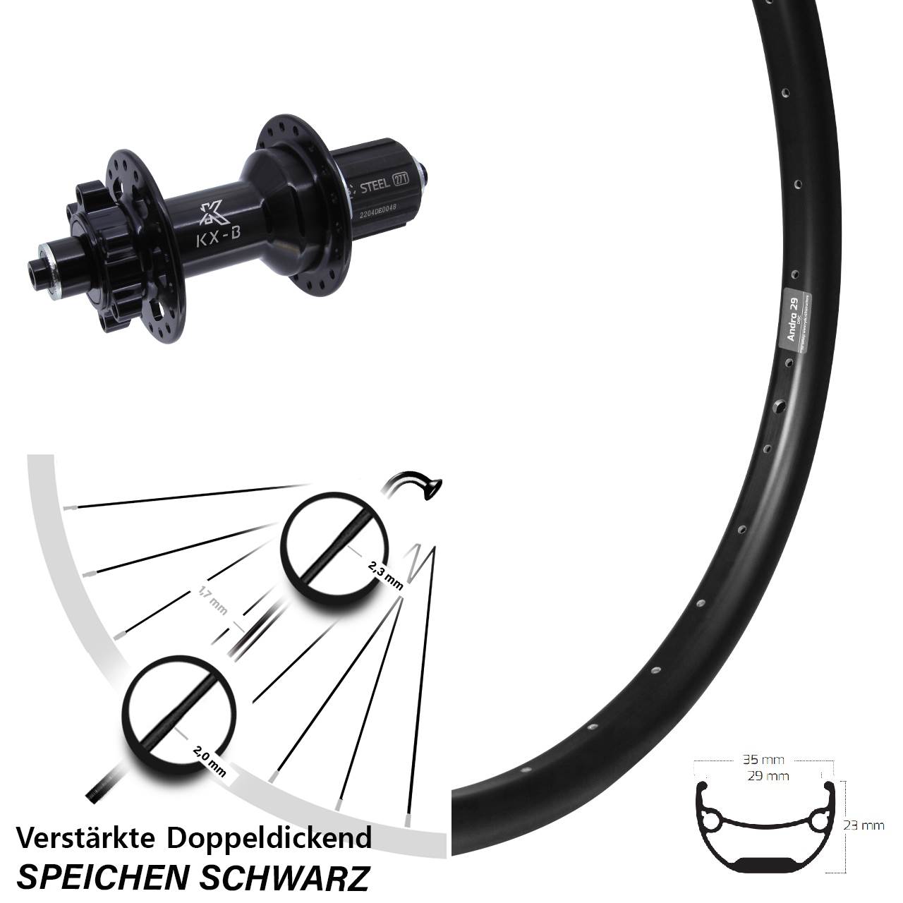 Hinterrad 6-Loch Ryde Andra 29 Zoll KX-BS 8-12 fach HG QR Boost