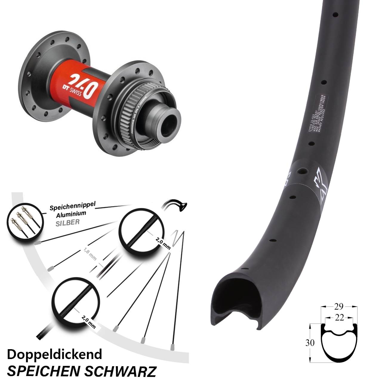 28 Zoll KX-RC Gravel Carbon DT Swiss 240 Road Centerlock Vorderrad 12x100