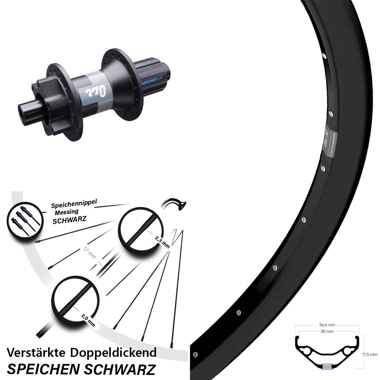 29 Zoll Ryde Disc 30 DT Swiss Hybrid 370 Hinterrad 12x148 8-11 fach HG