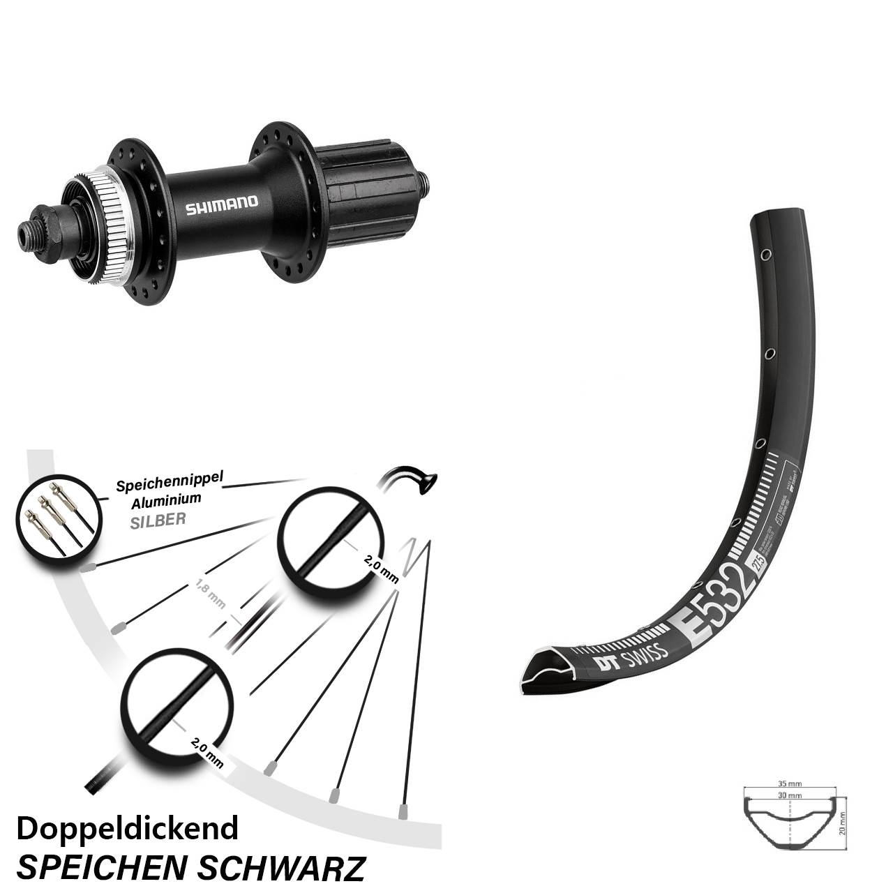 Hinterrad 27,5 Zoll DT Swiss E532 Shimano Alivio FH-M4050 5x135 Centerlock 8-11 fach HG