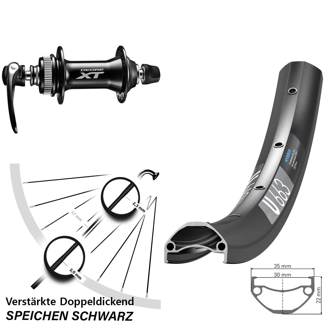 Disc Laufrad für Schnellspanner 20 Zoll DT Swiss U 663 Shimano Deore XT HB-M8000