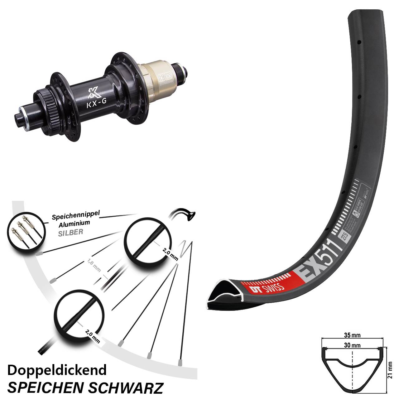 29 Zoll DT Swiss EX511 KX-G XD-R Disc Laufrad für Schnellspanner