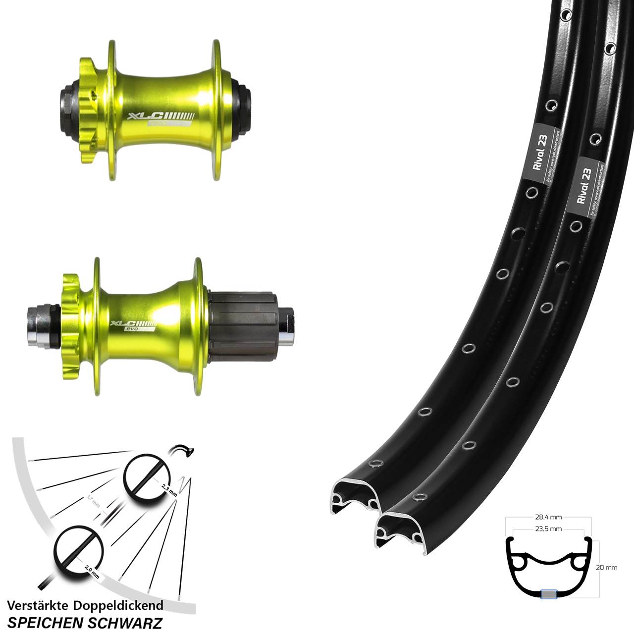 Ryde Rival 23 XLC grün 27,5 Zoll Disc Laufradsatz 15x100 12x142 8-11 fach HG