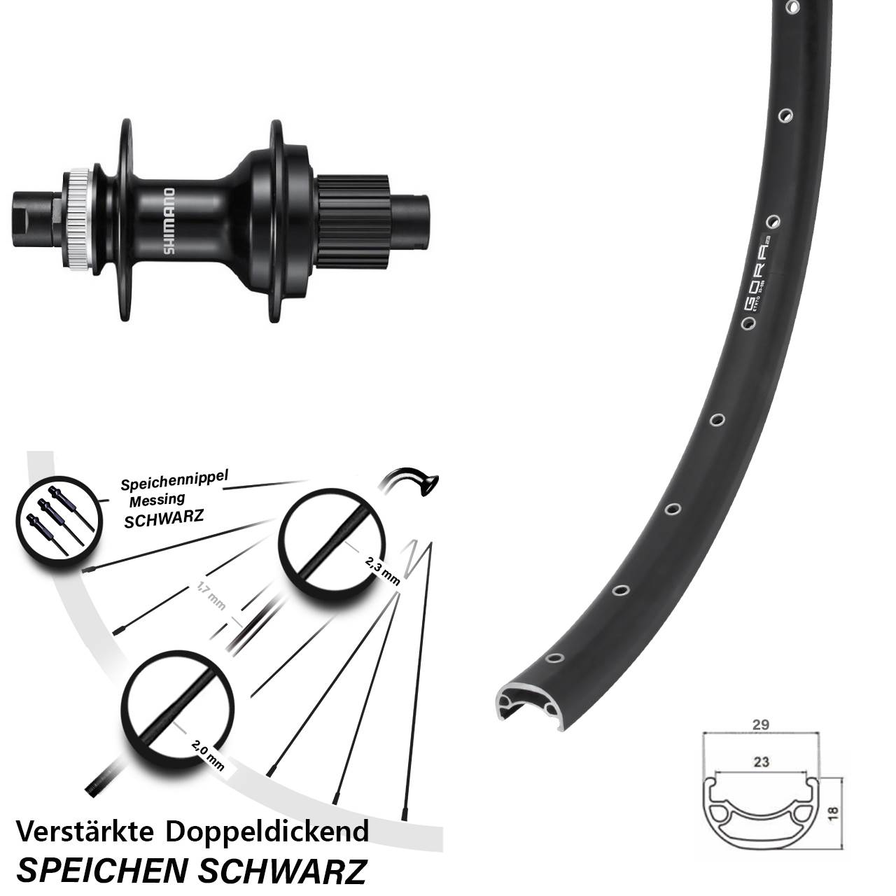 Gora 23 Shimano FH-MT510 26 Zoll Hinterrad Centerlock 12x142 Micro Spline