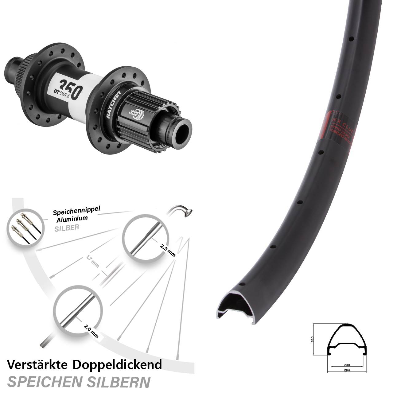 KX Clue DT Swiss 350 26 Zoll Centerlock Hinterrad 12x142 Shimano Micro Spline