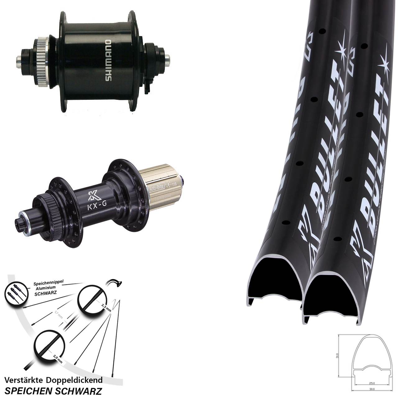 Laufradsatz Centerlock QR 28-29 Zoll KX-G Bullet Shimano DH-UR700-3D 8-12 fach HG