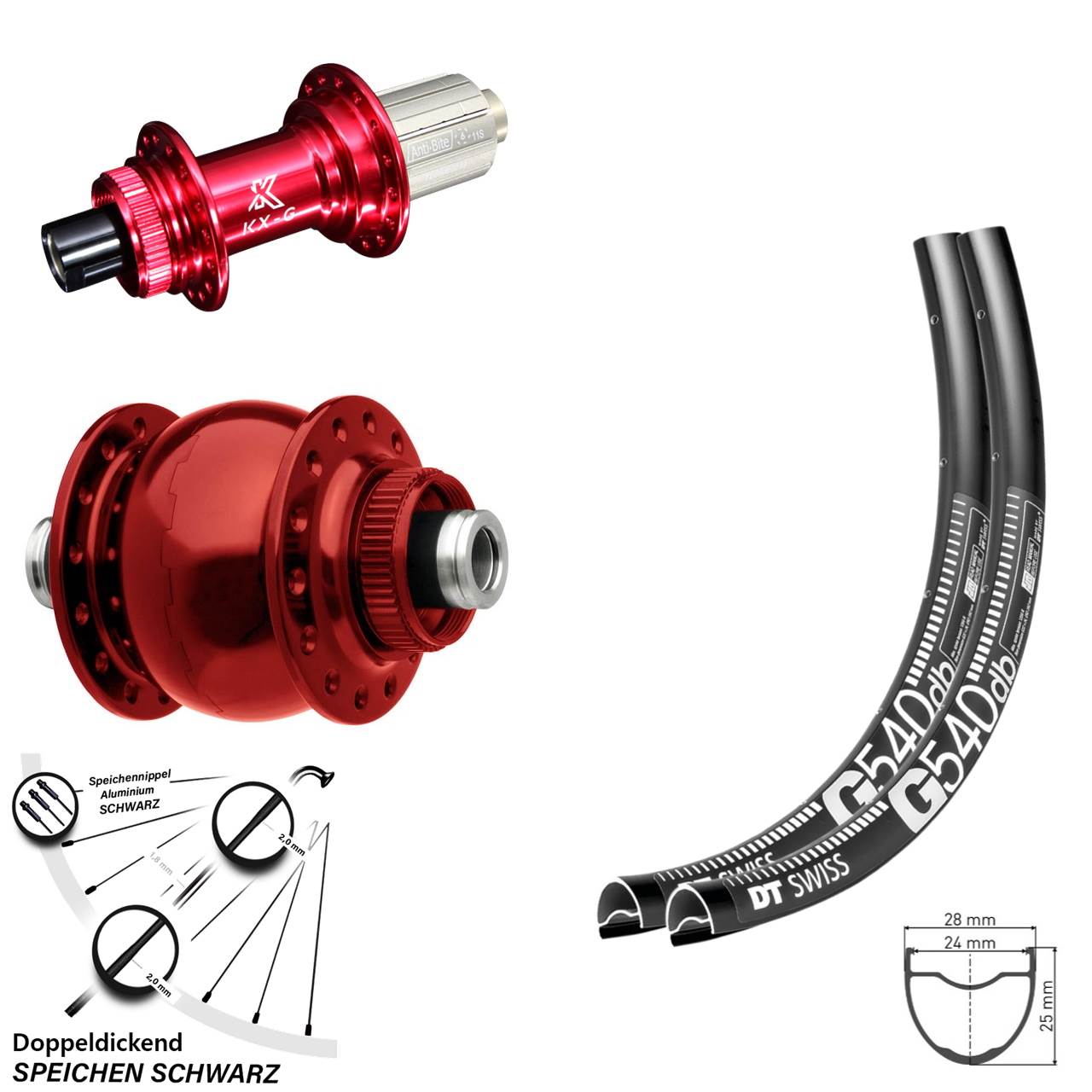 Laufrad-Satz 12x100/142 28-29 Zoll DT Swiss G 540 KX-G rot SON 28 8-12 fach HG