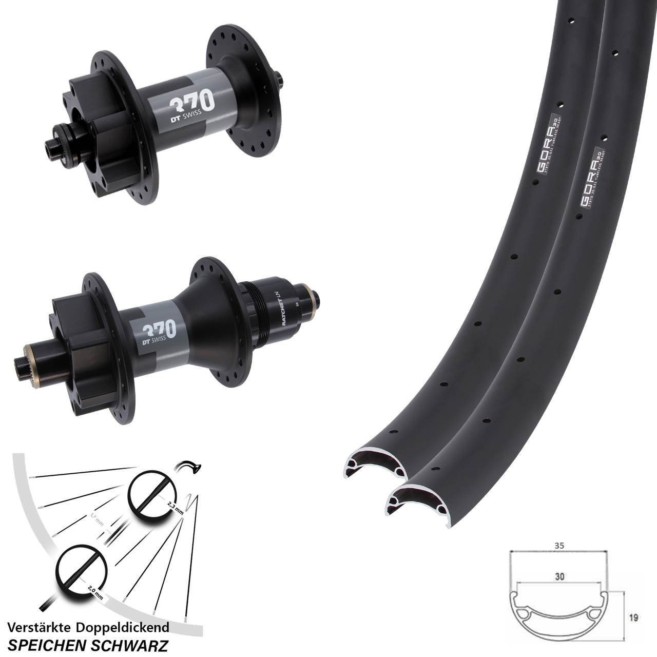 6-Loch Laufradsatz für Schnellspanner 29 Zoll Gora 30 DT Swiss 370 XD