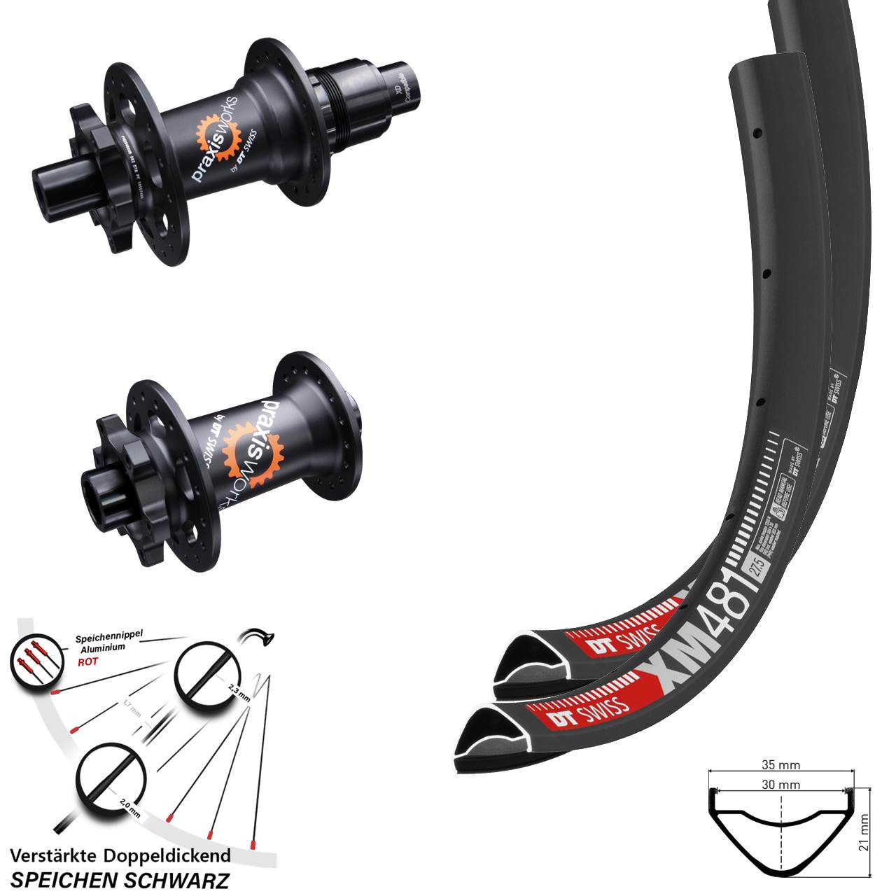 6-Loch Laufradsatz 12x100/142 27,5 Zoll DT Swiss XM 481-350 SL SRAM XD