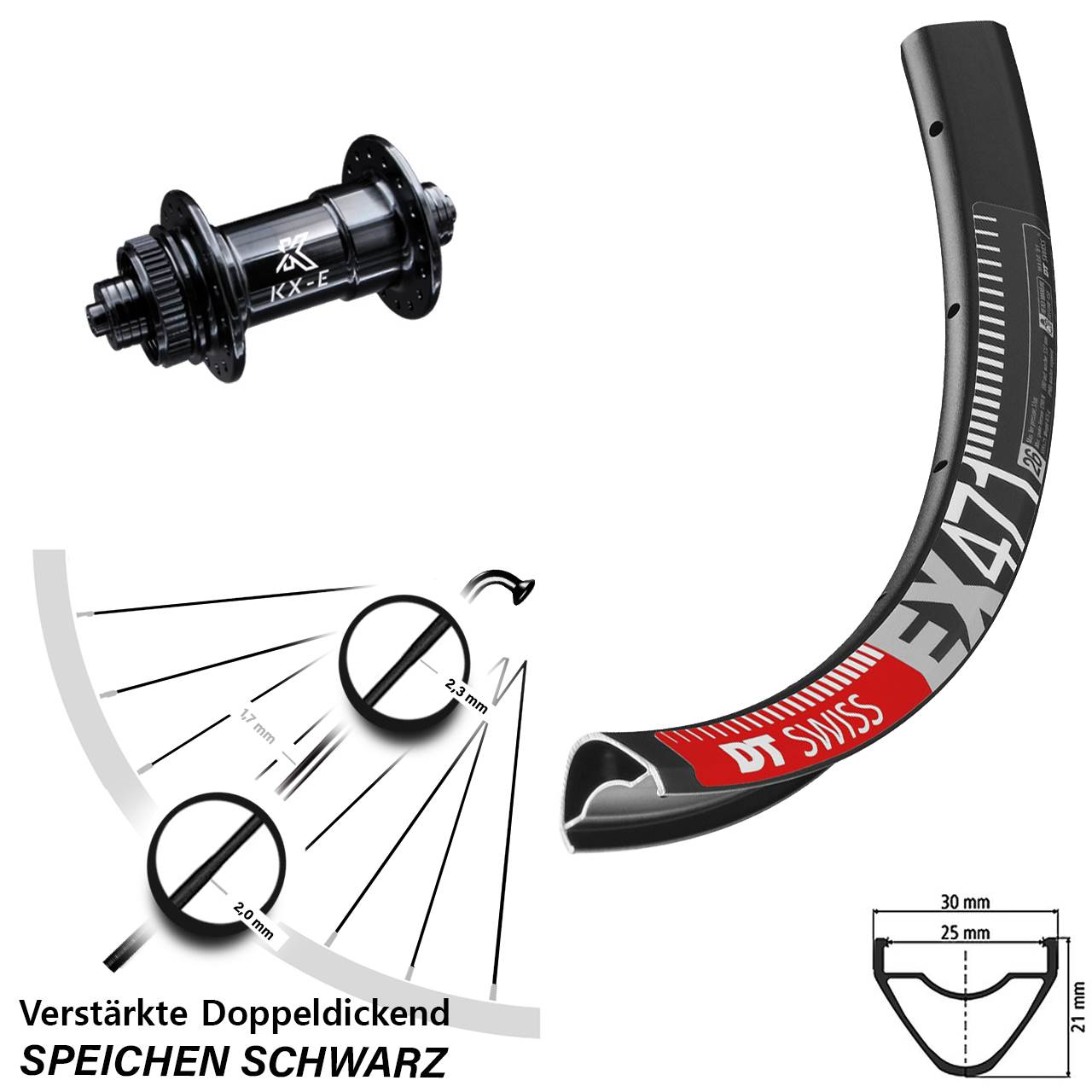 Disc Laufrad 26 Zoll DT Swiss EX471 KX-E für Schnellspanner