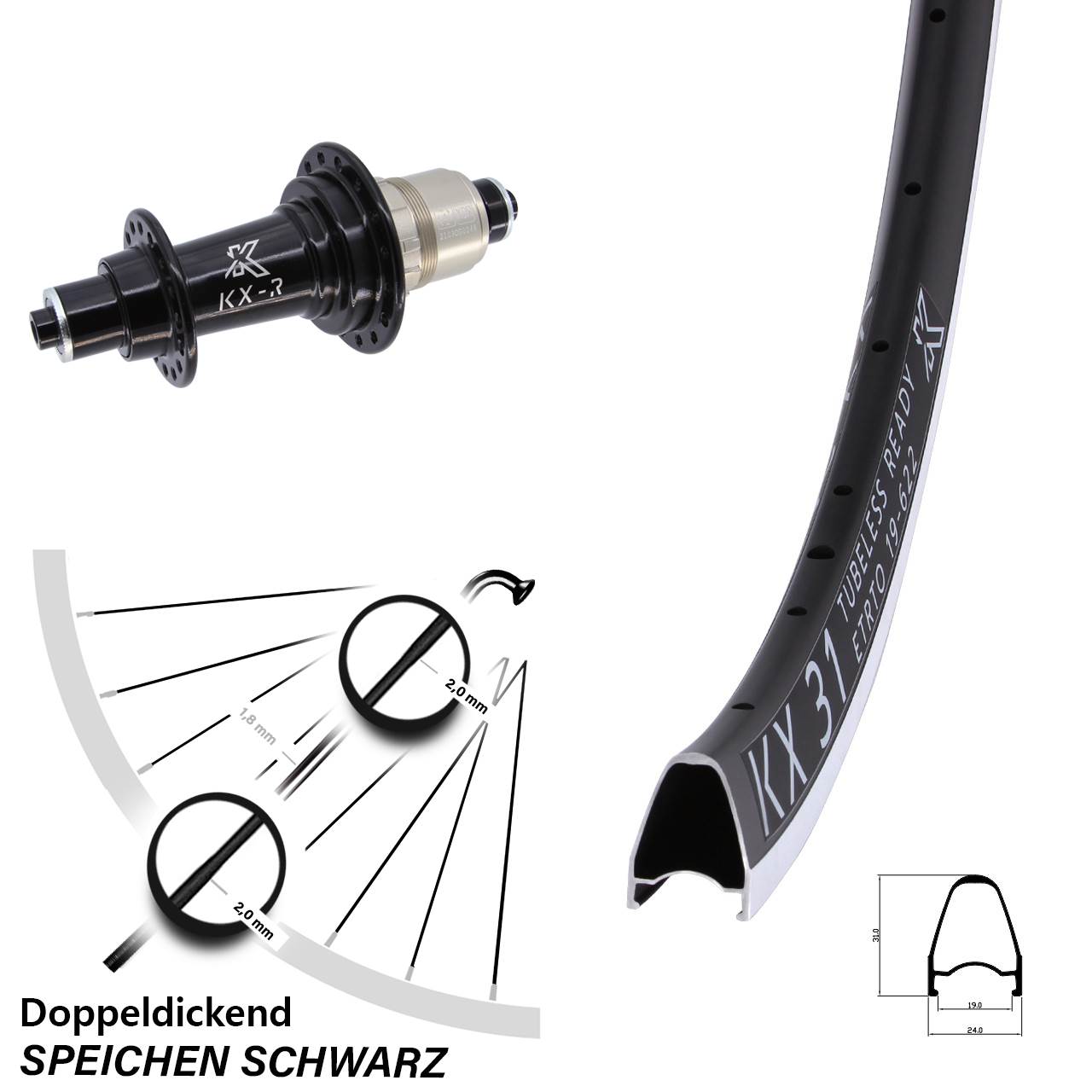 Laufrad hinten QR 28 Zoll KX 31 KX-R XDR