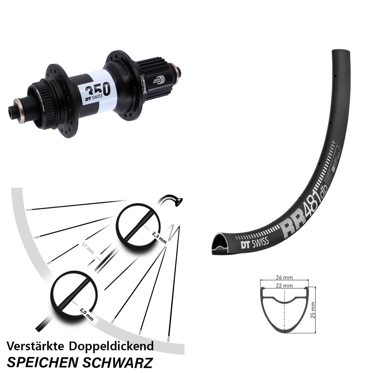 28 Zoll DT Swiss RR 481-350 Disc Laufrad QR Micro Spline