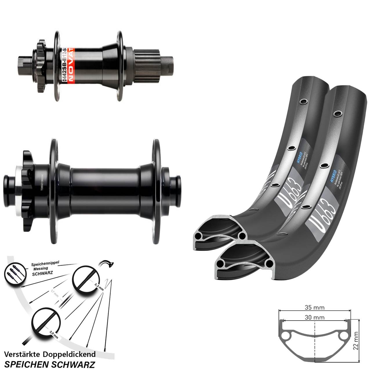 Laufradsatz 6-Loch 29 Zoll DT Swiss U663 Novatec D341-B15 D442 Micro Spline Boost