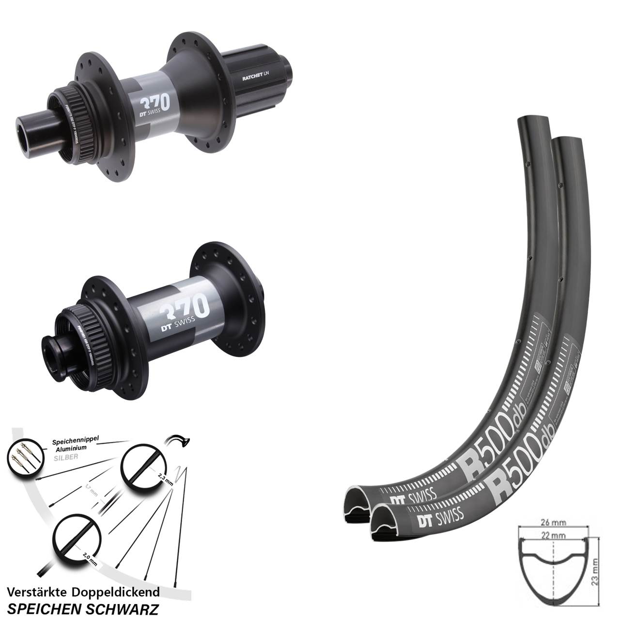 Disc Laufrad-Satz 15x100 12x142 29 Zoll DT Swiss R500-370 11-12 fach