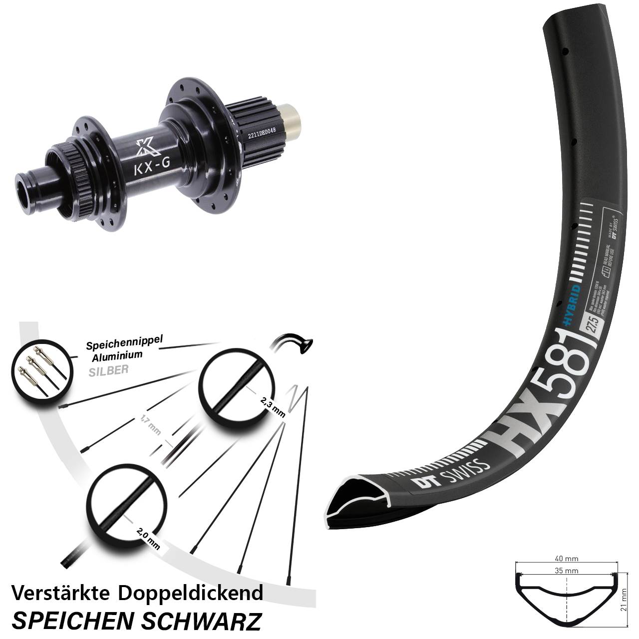 Hinterrad Centerlock 27,5 Zoll DT Swiss HX 581 KX-G Shimano Micro Spline 12x142