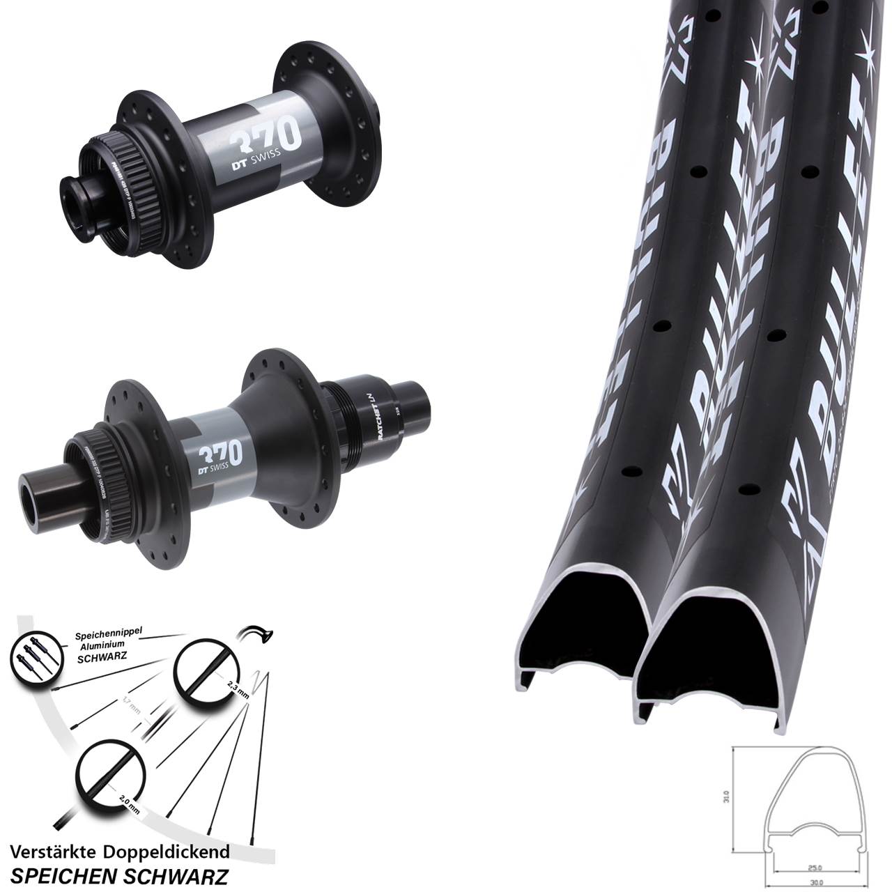 Disc Laufrad-Satz 12x100/142 29 Zoll KX Bullet OS DT Swiss 370 XDR