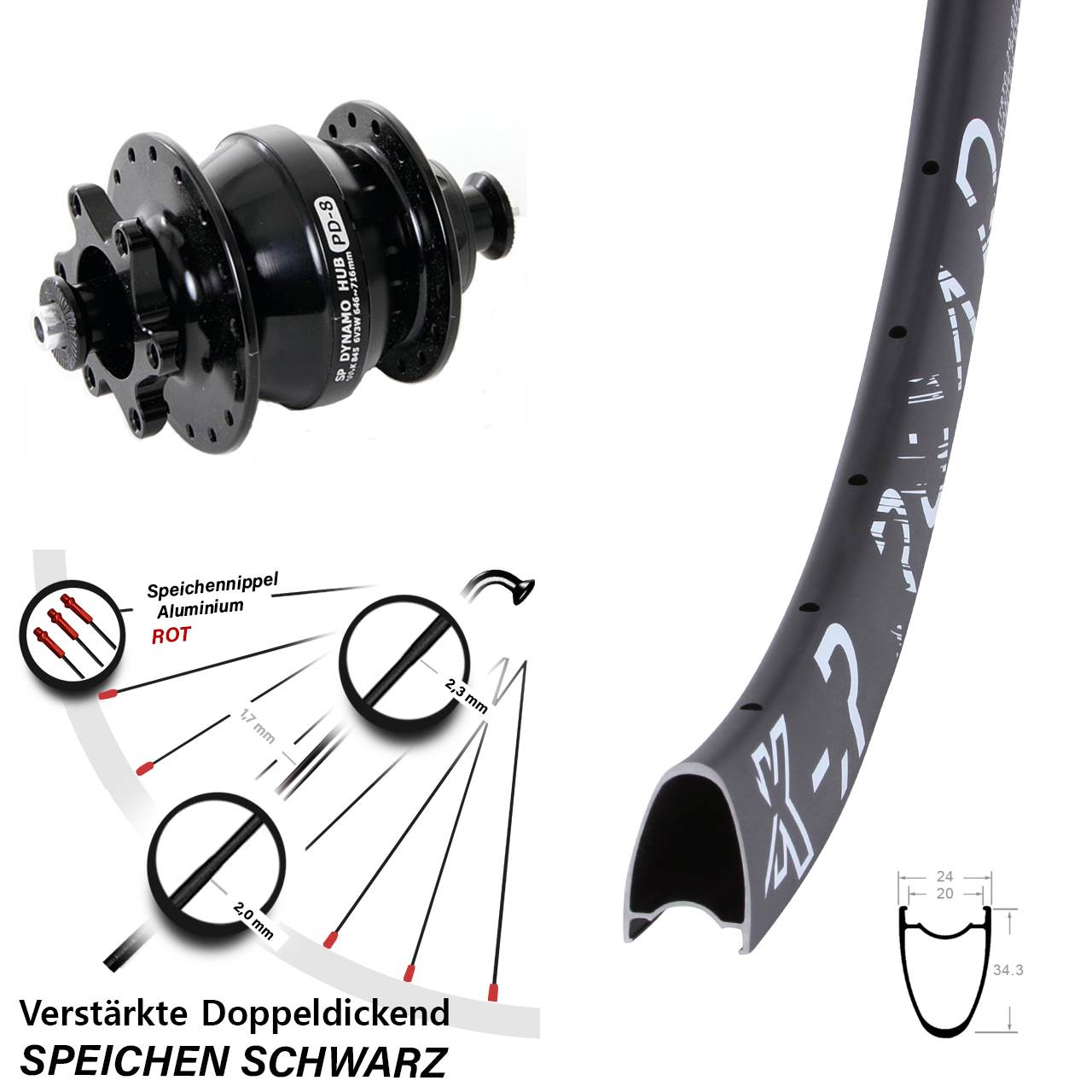 28 Zoll KX-R Road Shutter Precision PD-8 Disc Vorderrad mit Nabendynamo für Schnellspanner