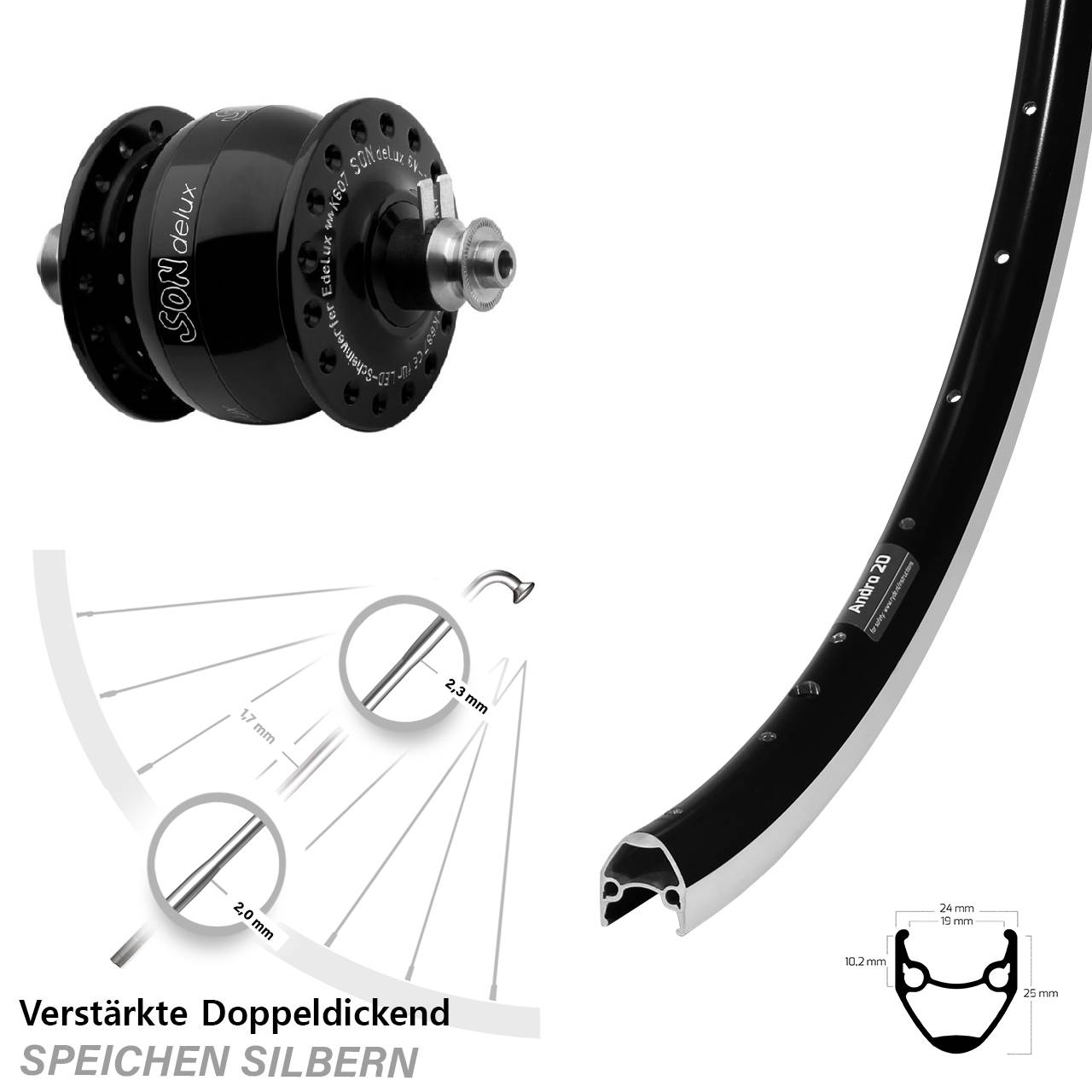 28 Zoll Ryde Andra 20 SONdelux Dynamo-Vorderrad QR