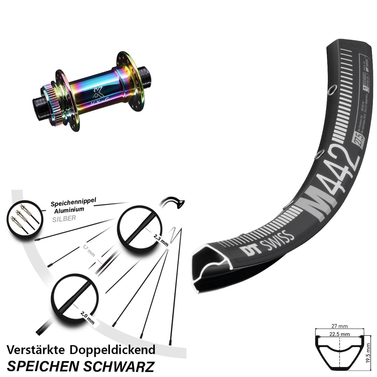 28 Zoll DT Swiss M 442 KX-G Oilslick Disc Vorderrad 12x100