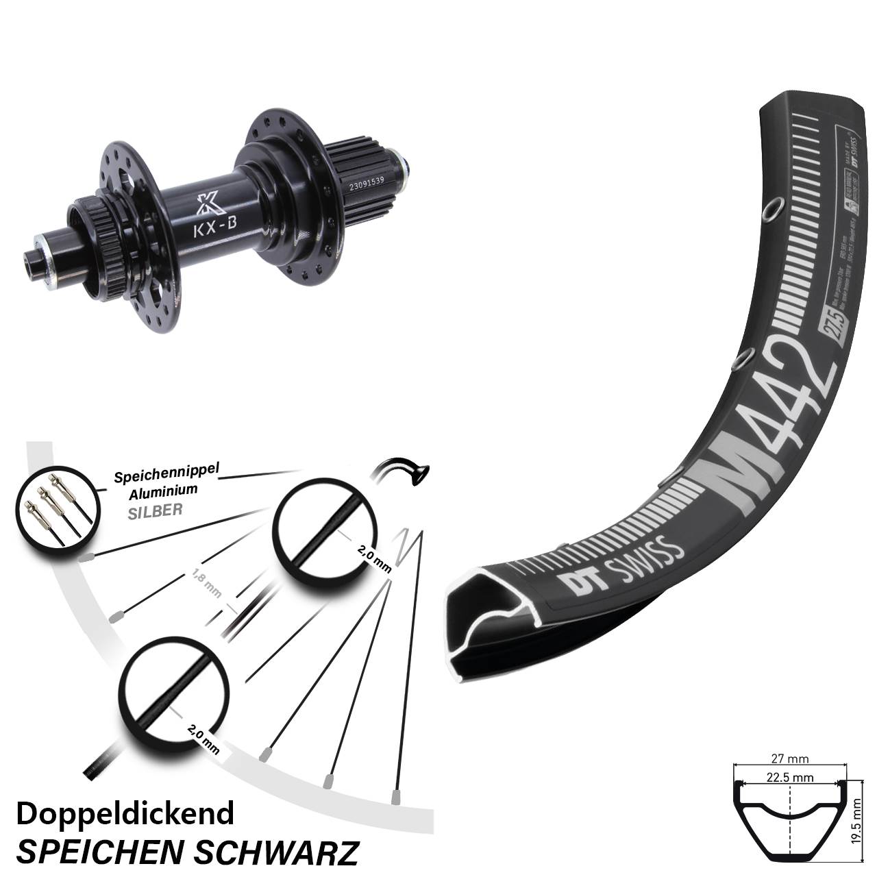 Centerlock Hinterrad QR 28-29 Zoll DT Swiss M442 KX-B Shimano Micro Spline