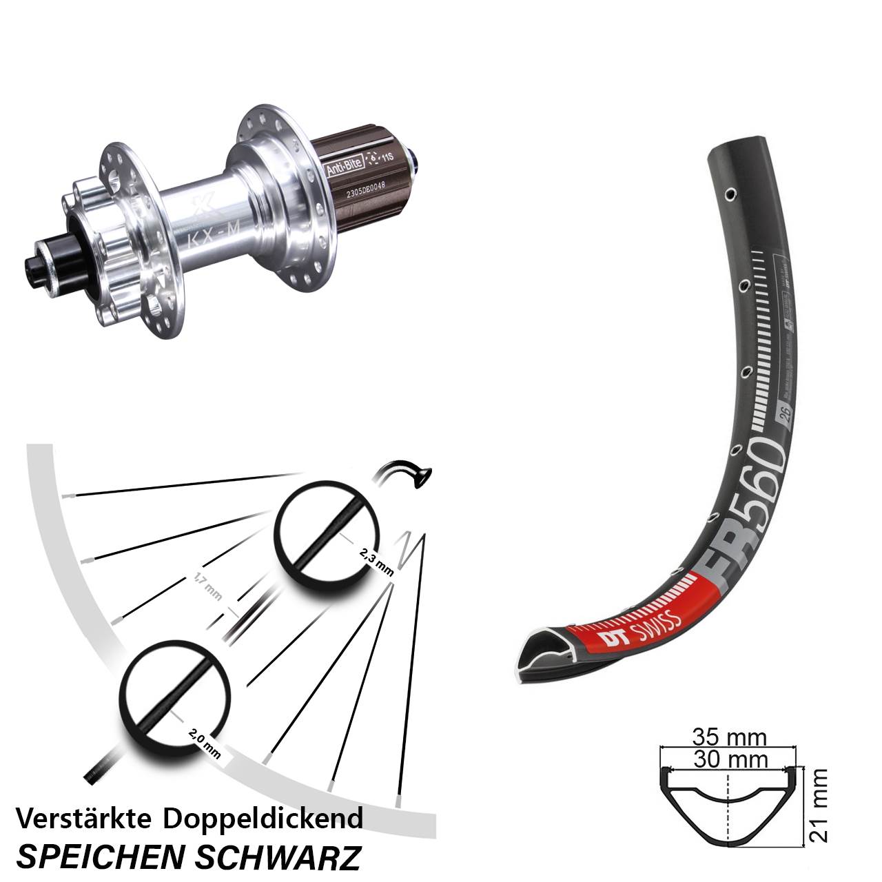 6-Loch Hinterrad 26 Zoll DT Swiss FR 560 KX-M 8-12 fach QR