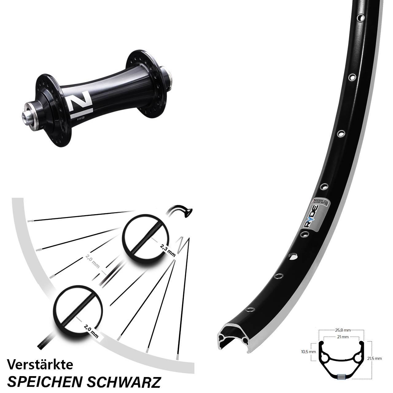 Ryde ZAC 421 Novatec A141SB 26 Zoll Vorderrad für Schnellspanner