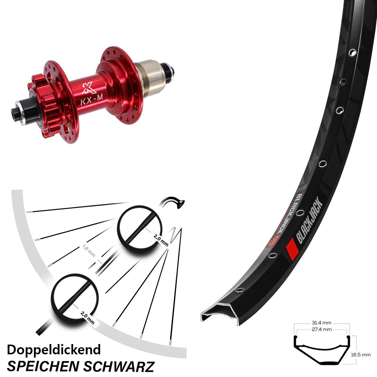 Disc Hinterrad 27,5 Zoll Rodi Ready 27 KX-M rot XD QR