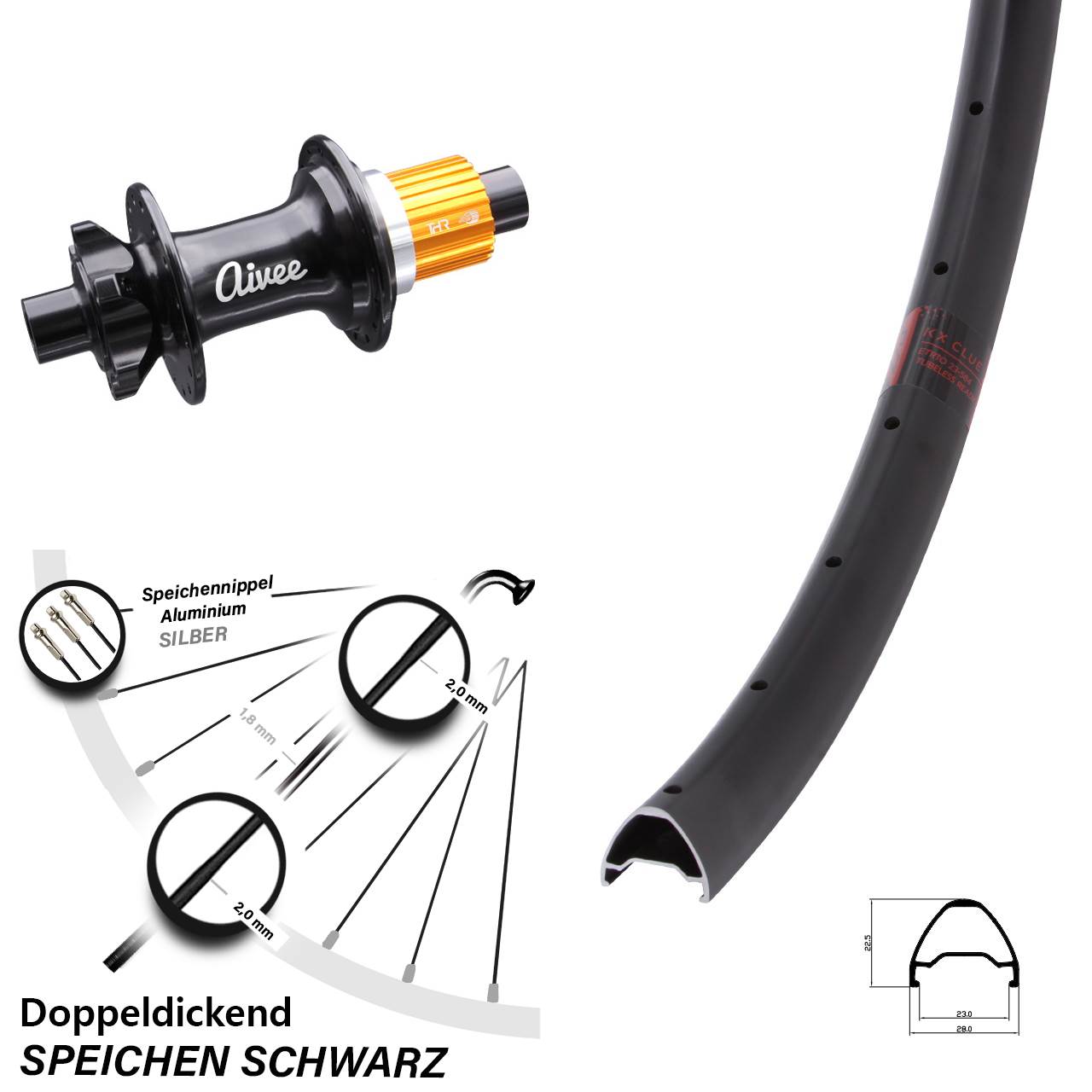 29 Zoll KX Clue Aivee Boost Hinterrad 6-Loch 12x148 Boost Micro Spline