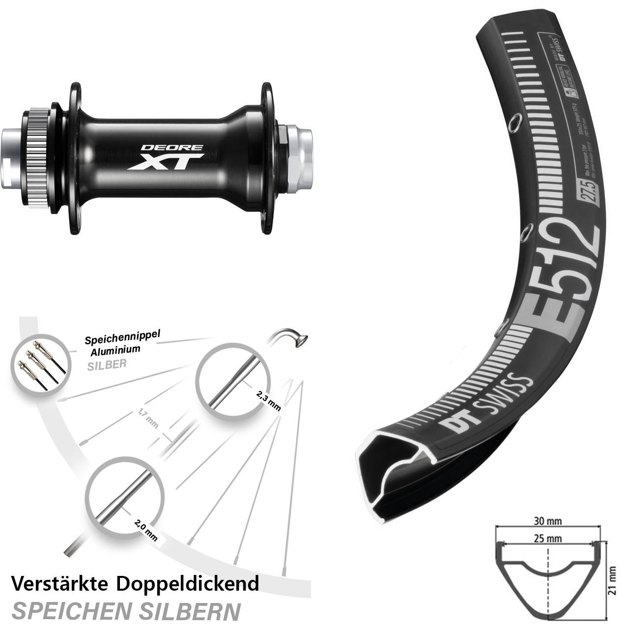 DT Swiss E512 Shimano Deore XT HB-M8010-B 29 Zoll Centerlock Vorderrad 15x110 Boost