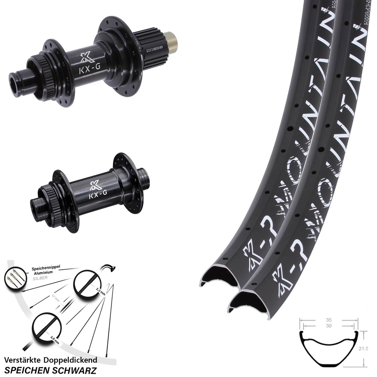 Centerlock Laufradsatz 12x100/142 27,5 Zoll KX-GR Mountain Gravel Steckachse Micro Spline