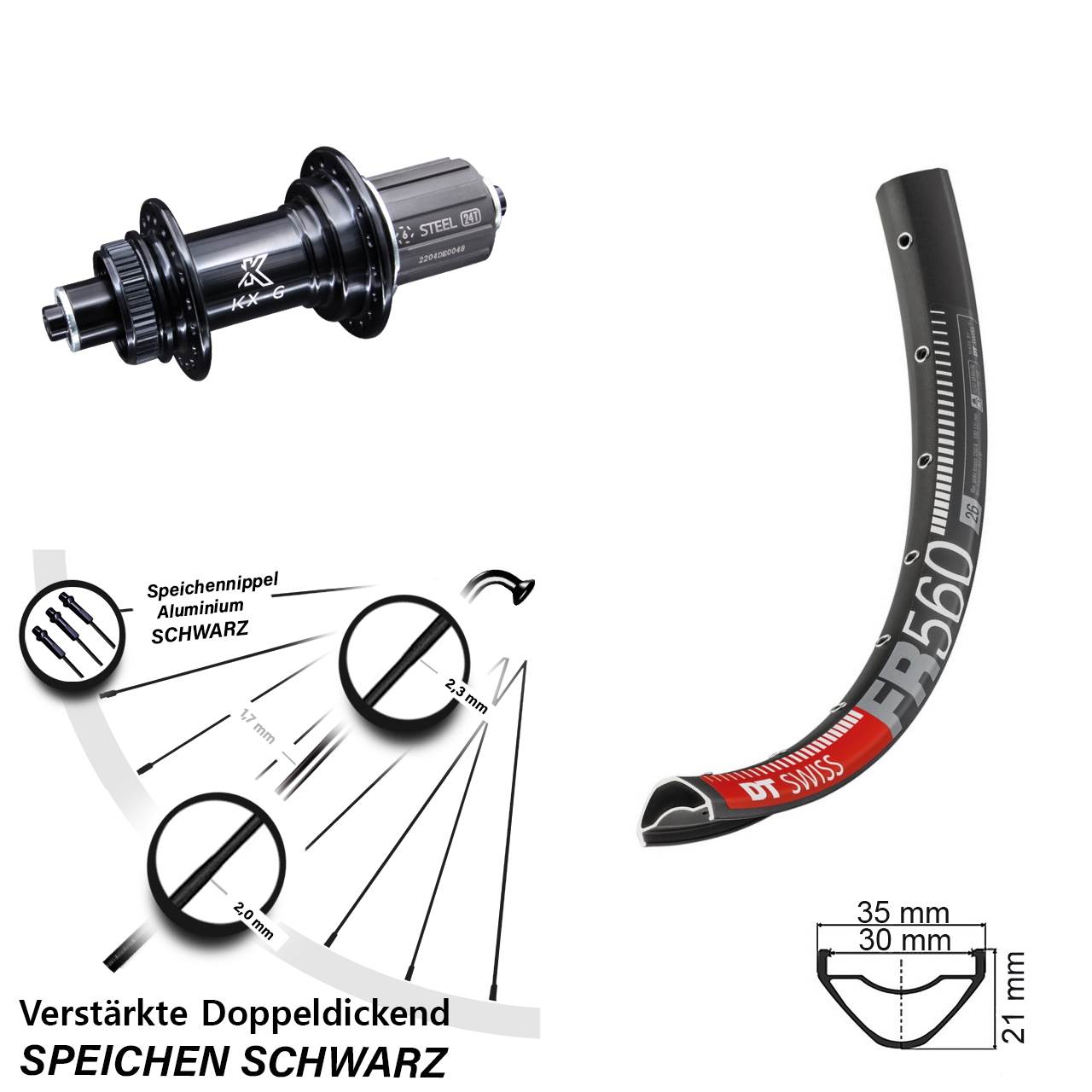 DT Swiss FR560 KX-GS verstärkt 26 Zoll Centerlock Hinterrad QR 8-12 fach HG