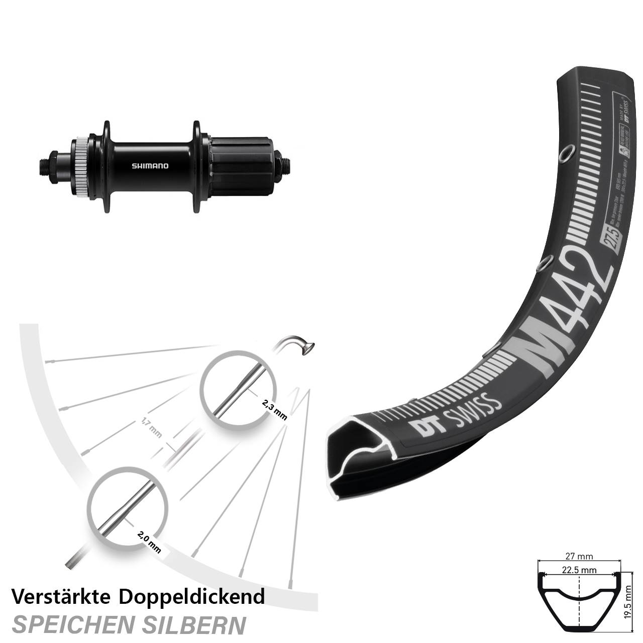 Disc Laufrad 28-29 Zoll DT Swiss M 442 Shimano FH-QC400 8-11 fach für Schnellspanner