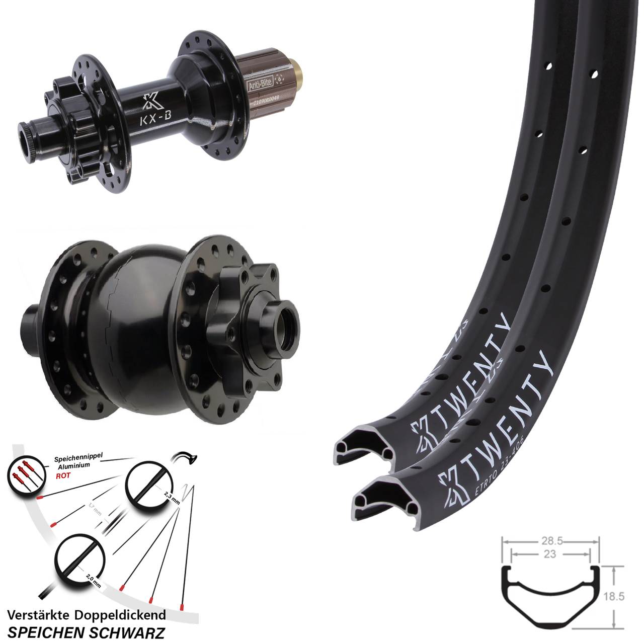 KX-B Twenty SON 28 20 Zoll 6-Loch Laufradsatz 15x110 12x148 8-11 fach