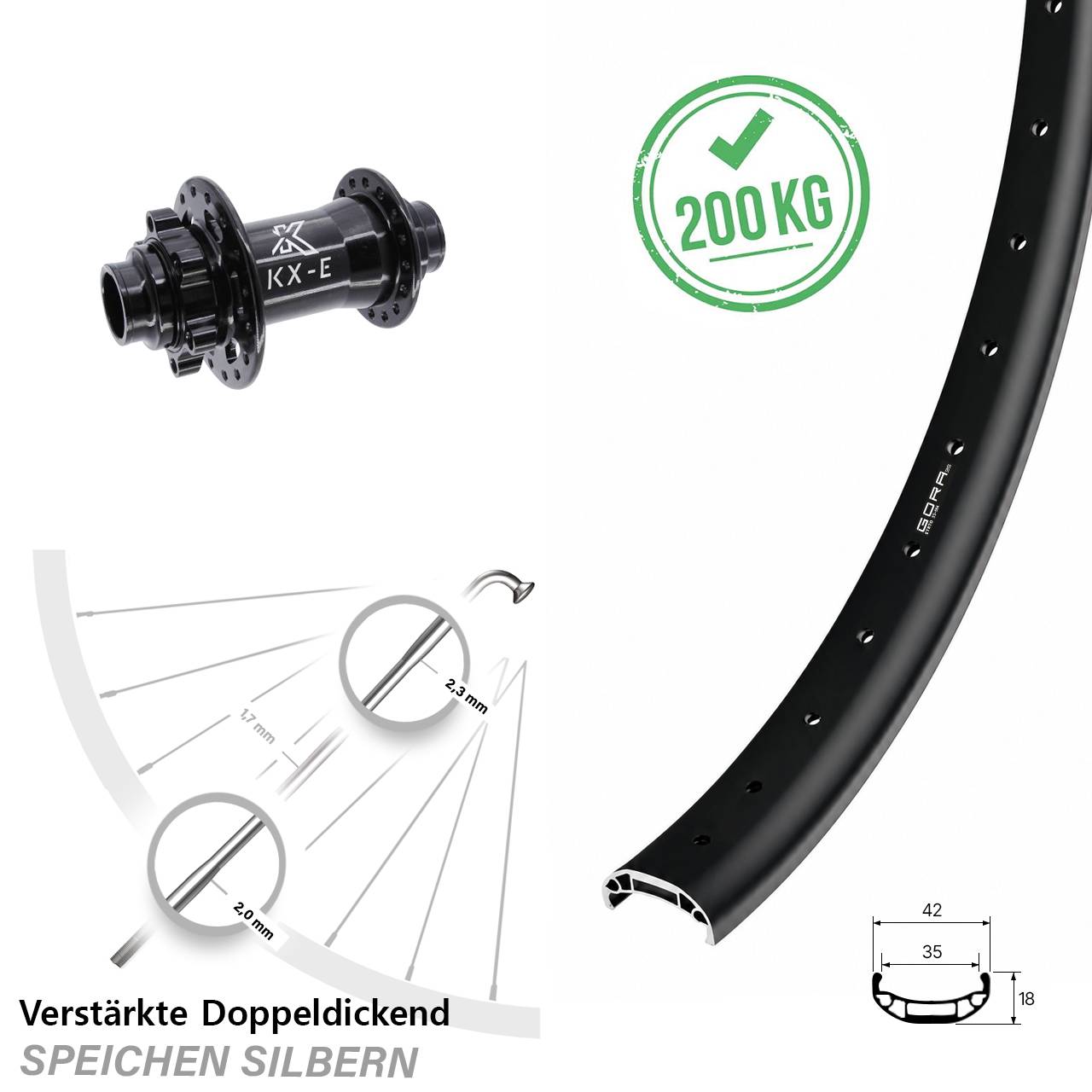 Gora 35 Heavy Duty KX-E 27,5 Zoll 6-Loch Vorderrad 20x110 non Boost