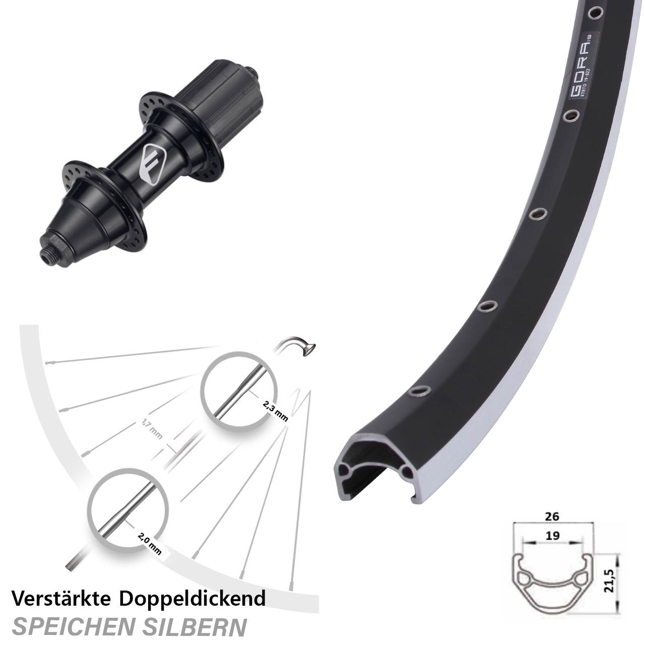 Hinterrad 28 Zoll Gora 19 Formula FM32 7 fach HG für Schnellspanner
