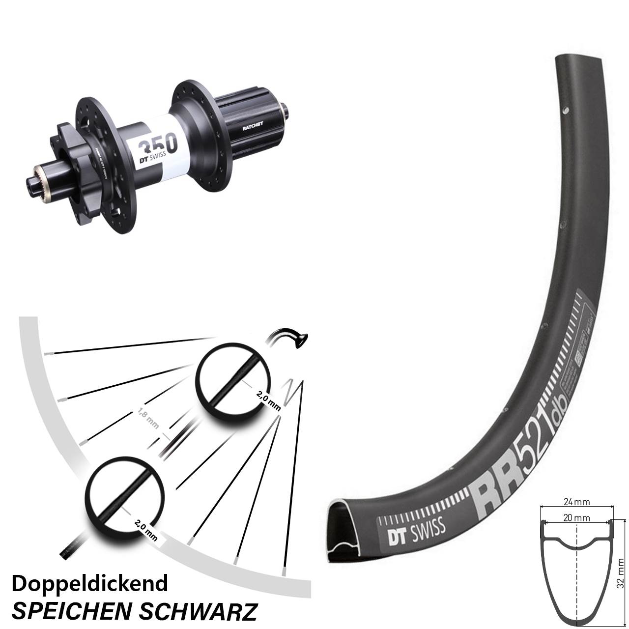 Disc Laufrad QR 28 Zoll DT Swiss RR521-350 8-11 fach