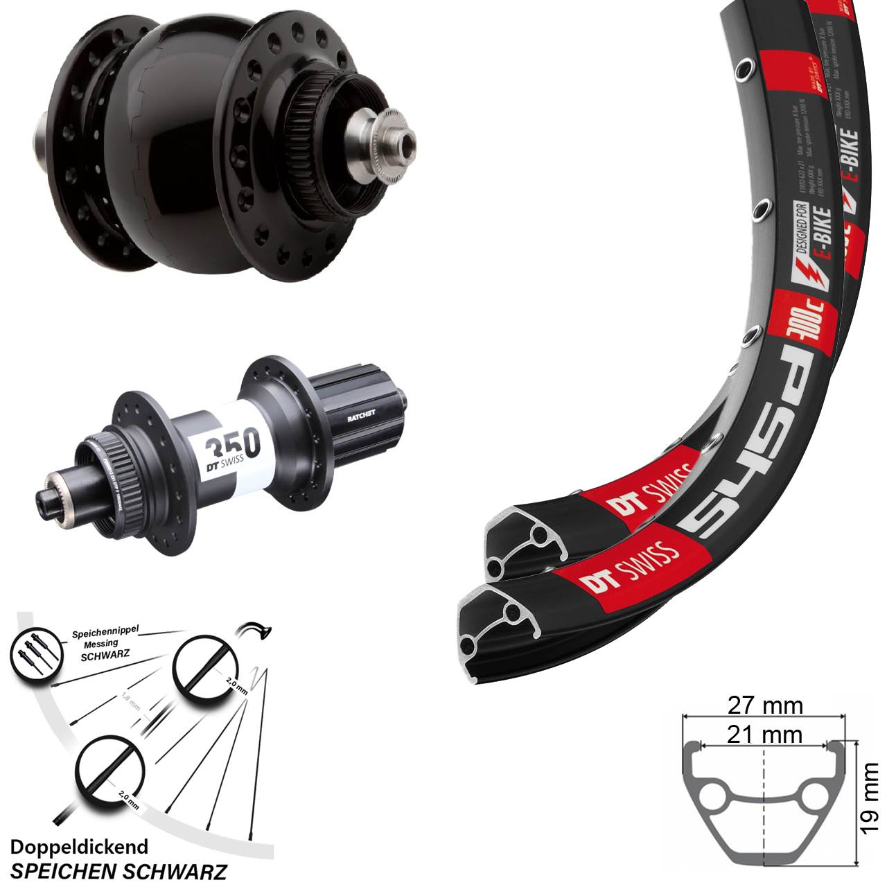 28-29 Zoll DT Swiss 545 350 SON delux Disc Laufradsatz für Schnellspanner 8-11 fach HG