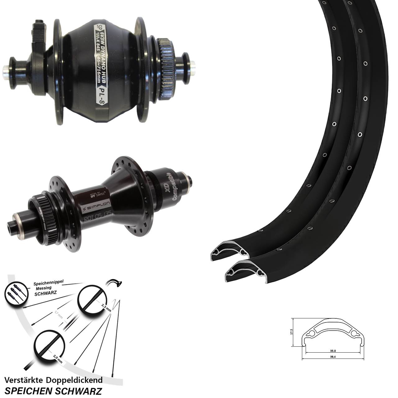 Disc Laufradsatz 29 Zoll Ryde Disc 35 DT Swiss 370 SP PL-8 SRAM XD QR