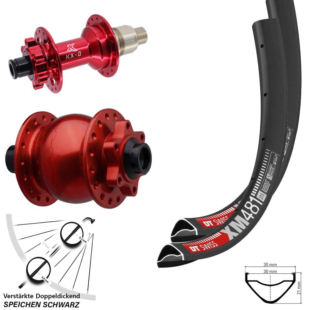 DT Swiss XM 481 KX-B rot SON 28 27,5 Zoll Disc Laufrad-Satz 15x110 12x148 XD