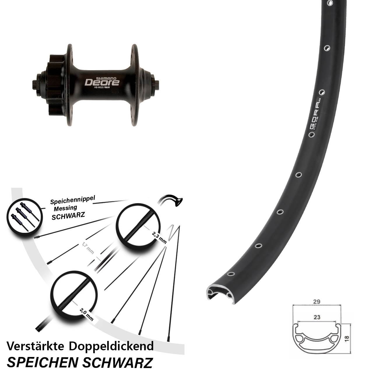 Gora 23 Shimano Deore HB-M525 29 Zoll Disc Laufrad für Schnellspanner