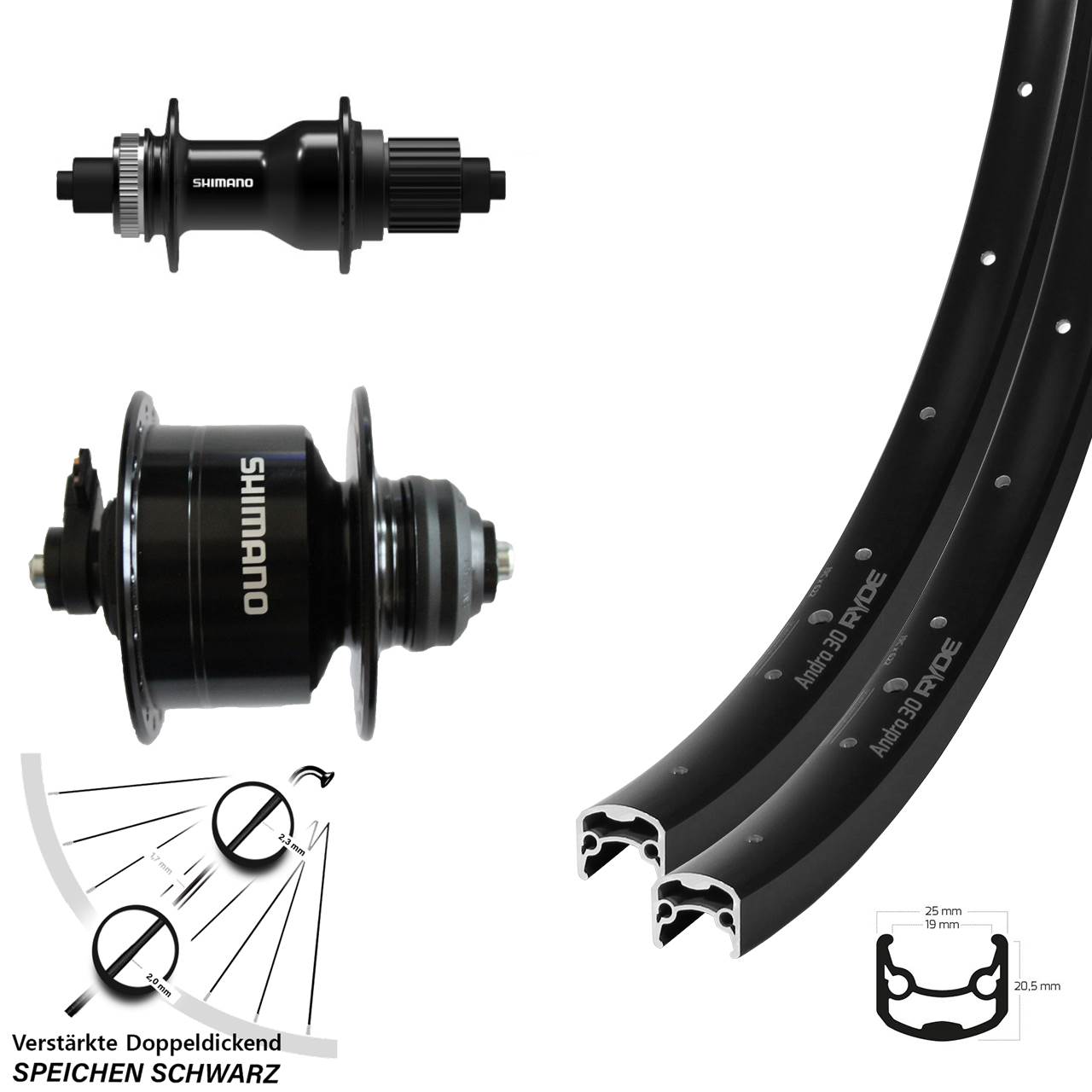 Centerlock Laufradsatz QR 28 Zoll Ryde Andra 30 Shimano DH-3D72 FH-QC500 Micro Spline