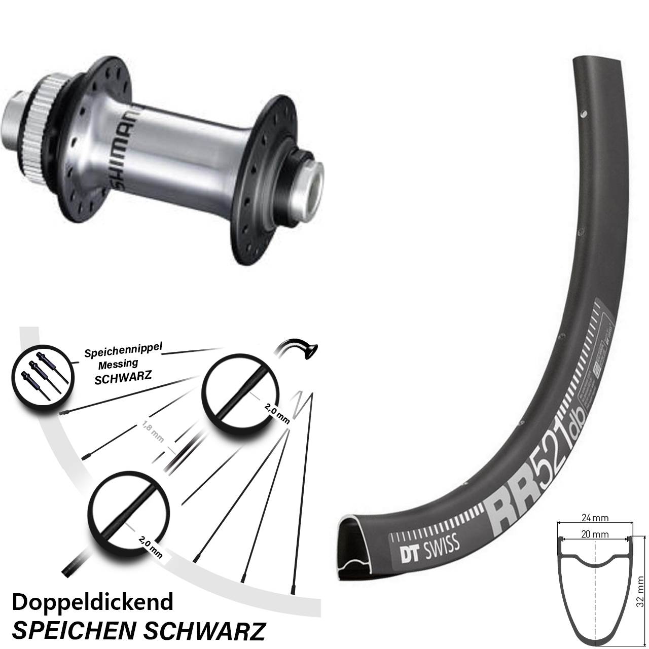 DT Swiss RR 521 DB Vorderrad 28 Zoll mit Shimano HB-RS770 Nabe