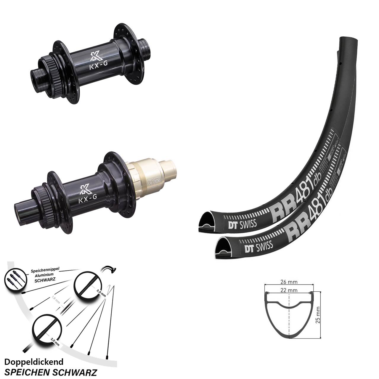 Centerlock Laufradsatz 28 Zoll DT Swiss RR481 KX-G XDR 15x100 12x142