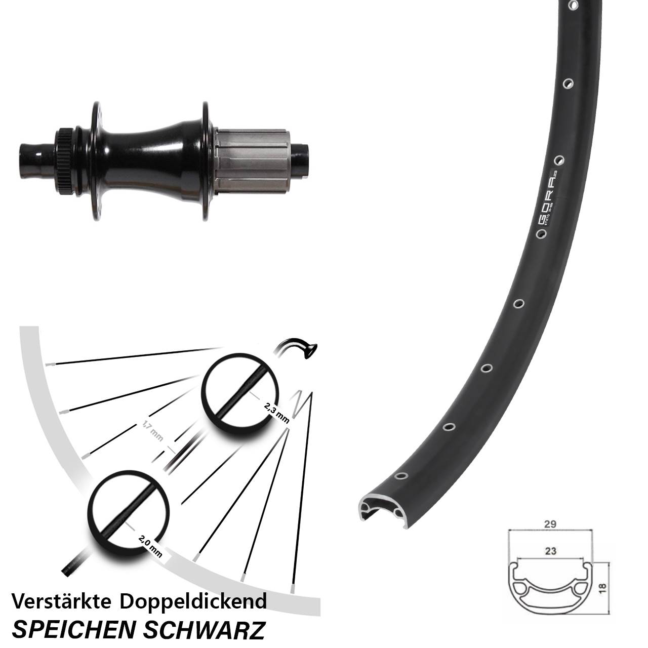 Hinterrad Gora 23 Disc Formula CL-148S Boost schwarz 8-11 fach