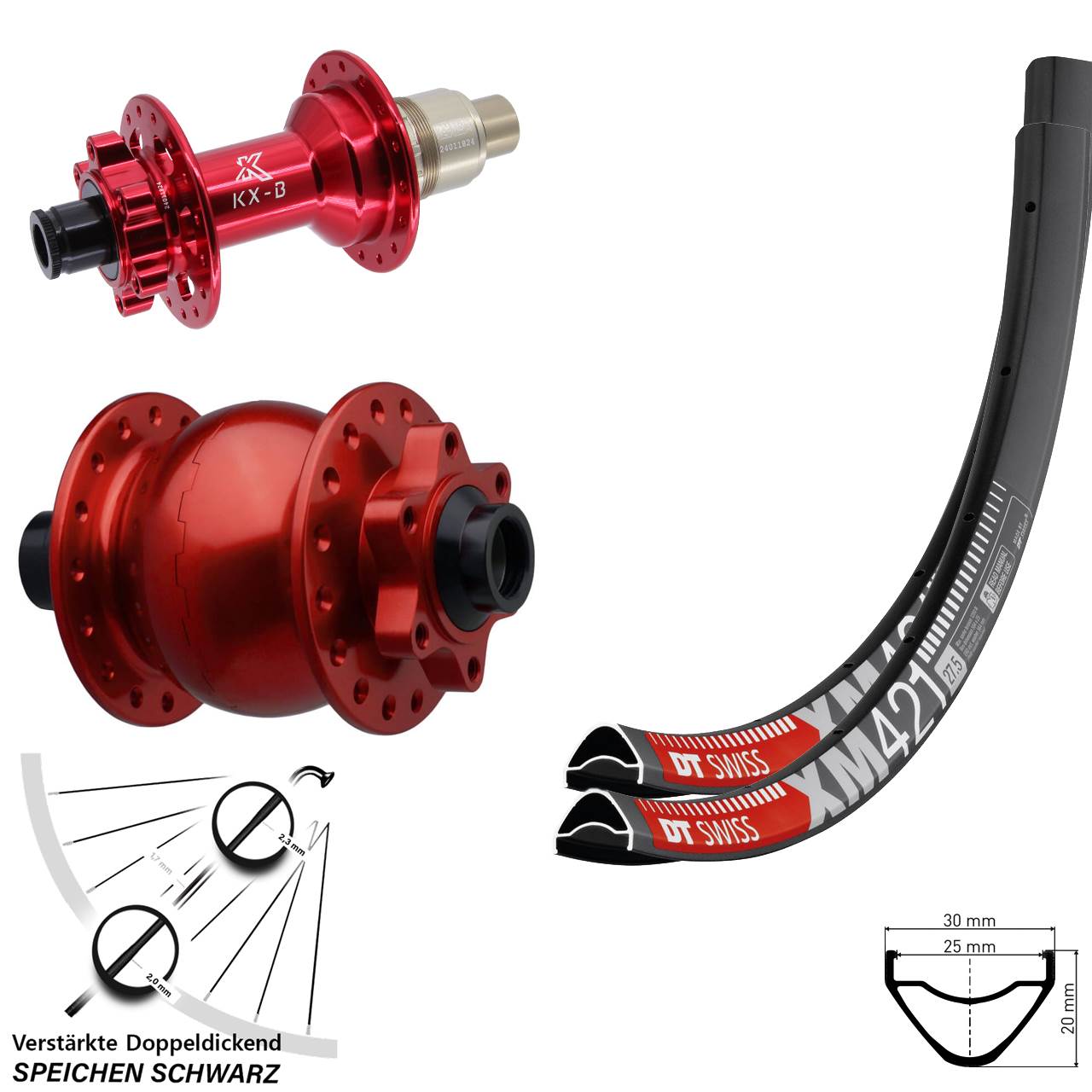 DT Swiss XM 421 KX-B rot SON 28 27,5 Zoll Disc Laufradsatz 15x110 12x148 XD 11-12 fach