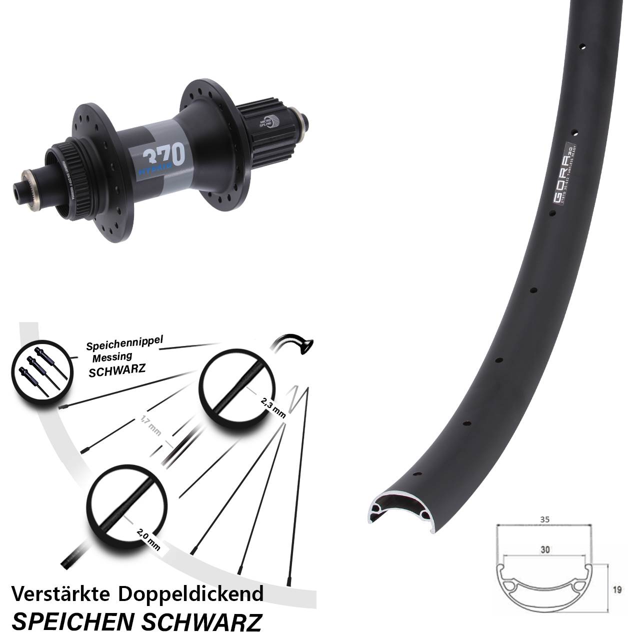 Gora 30 DT Swiss 370 Hybrid 29 Zoll Hinterrad für Schnellsp. Shimano Micro Spline